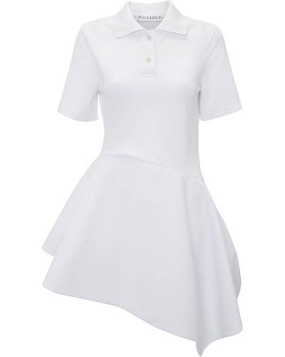 JW Anderson Asymmetric Polo Cotton Mini Dress - White