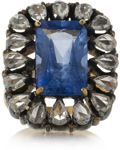 Amrapali One-of-a-kind Victorian Rajasthan 18k Yellow Gold Sapphire, Diamond Ring - Blue