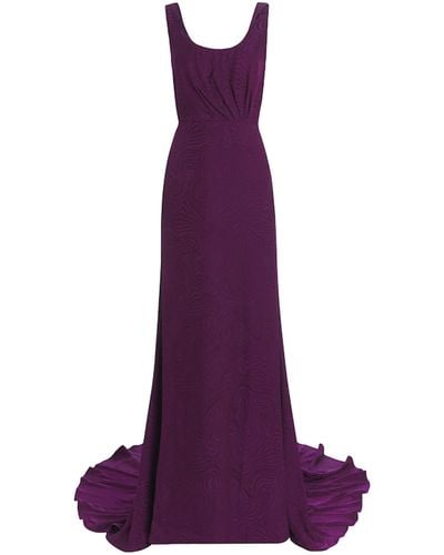 Markarian Garnet Backless Jacquard Gown - Purple