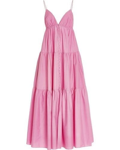 Matteau Tiered Organic Cotton Button-front Maxi Dress - Pink
