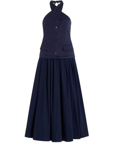 STAUD Harrington Suiting Stretch-cotton Halter Maxi Dress - Blue