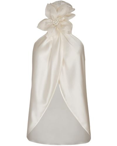 ANDRES OTALORA Patronal Floral-appliquéd Silk Halter Top - White