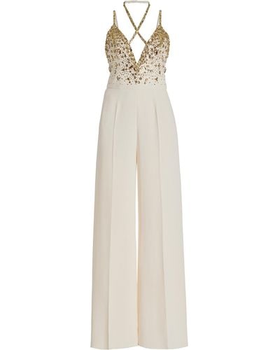 Zuhair Murad Stone-embroidered Cady Jumpsuit - White