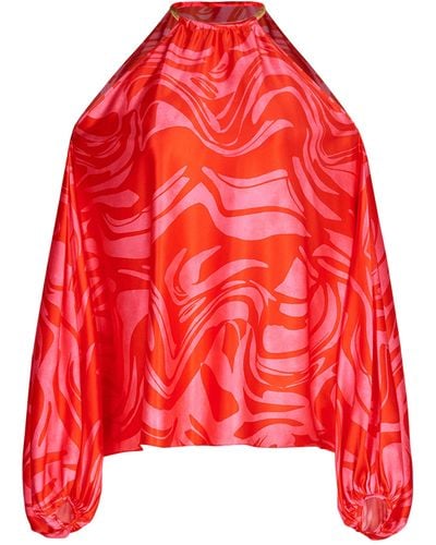 Silvia Tcherassi Janina Draped Cutout Silk Top - Red