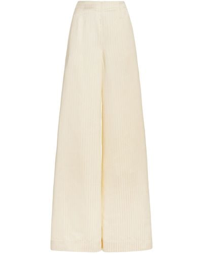 STAUD Luke Metallic Pinstripe Wide-leg Trousers - White