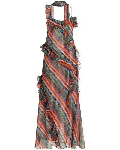 Siedres Exclusive Monica Ruffled Chiffon Maxi Dress - Multicolour