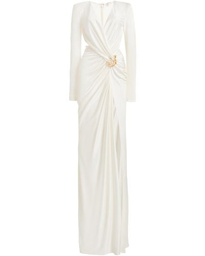 Zuhair Murad Phenix Brooch-detailed Jersey Gown - White