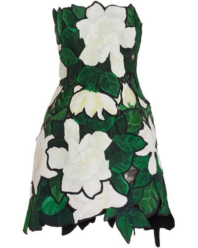 Oscar de la Renta Hand-painted Gardenia-faille Mini Dress - Green