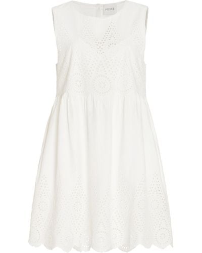 Posse Louisa Broderie Anglaise Cotton Mini Dress - White