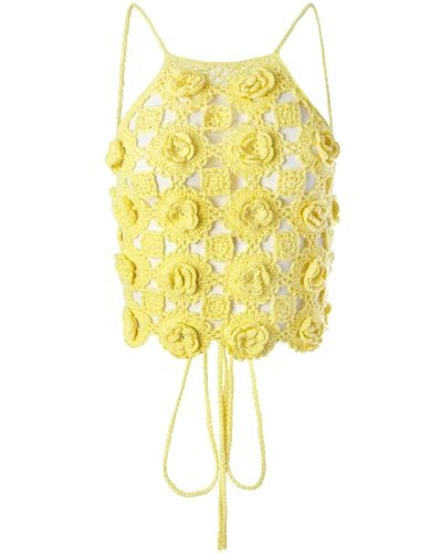 Alejandra Alonso Rojas Crochet Halter W/ Embroidery - Yellow