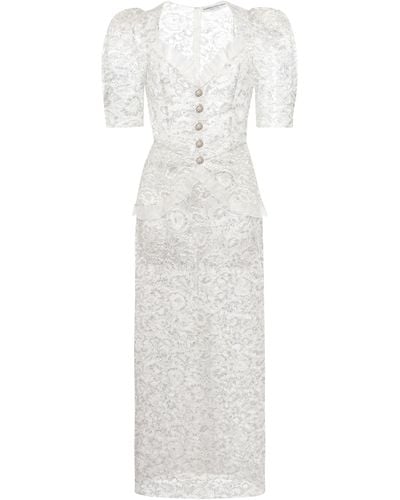 Alessandra Rich Tailored Metallic Lace Midi Dress - White