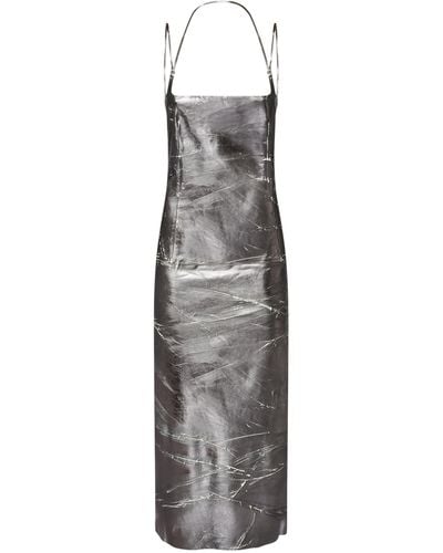 The Attico Mirrored-leather Midi Dress - Grey