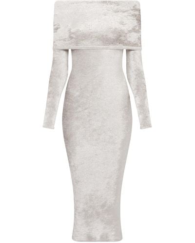 Alaïa Off-the-shoulder Velvet Midi Dress - White