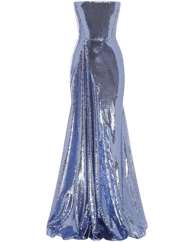 Alex Perry Sequined Strapless Satin Crepe Gown - Blue