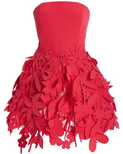 Oscar de la Renta Strapless Embroidered Cotton-blend Mini Dress