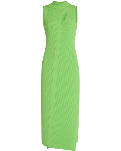 Versace Twisted Cutout Ribbed-knit Midi Dress - Green