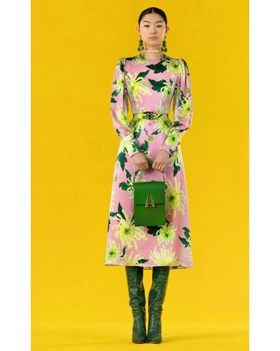 Andrew Gn Floral Print Silk Midi Dress - Yellow