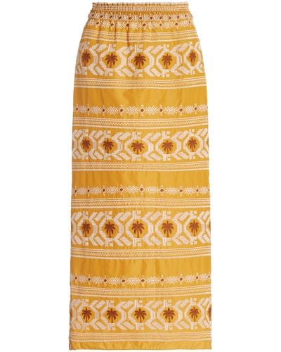 Johanna Ortiz Knotting Secrets Embroidered Cotton-blend Midi Skirt - Yellow