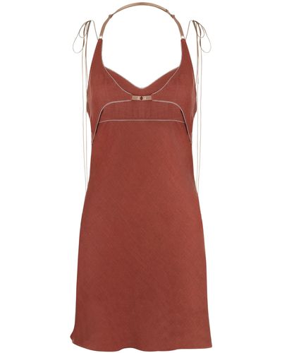 Anna October Marion Cutout Linen Mini Dress - Brown