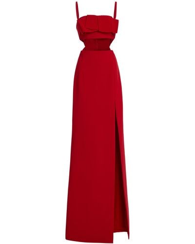 Elie Saab Ruffled Cutout Cady Maxi Dress - Red