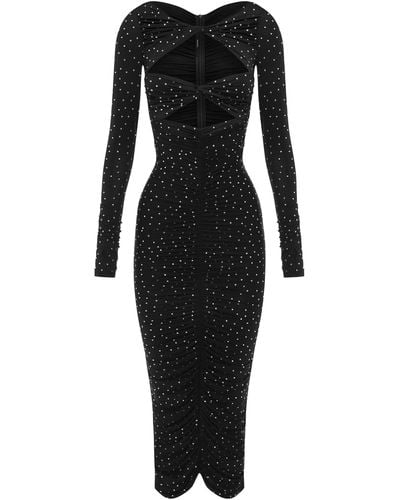 Alex Perry Ruched Cutout Crystal-embellished Jersey Midi Dress - Black