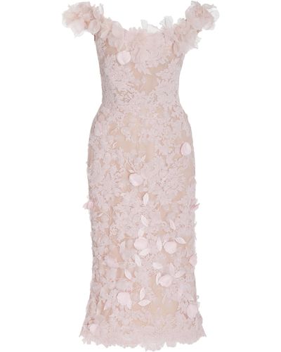 Marchesa Off-the-shoulder Corded Lace Midi Dress - Pink