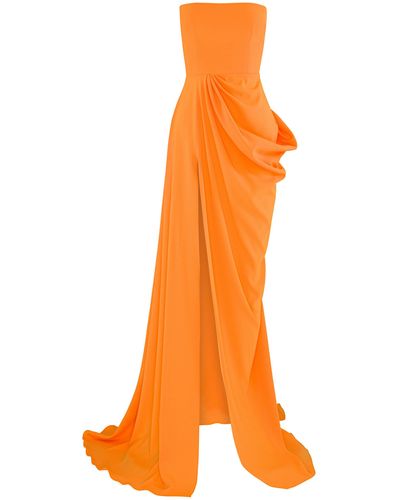Alex Perry Reed Draped Crepe Gown - Orange