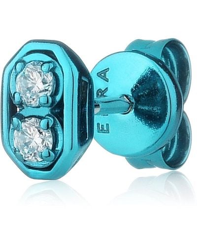 Eera Roma Coated 18k White Gold Diamond Single Earring - Blue