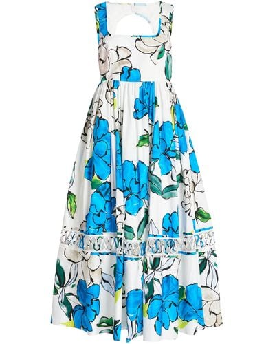 Aje. Botanical Print Pleated Dress - Blue
