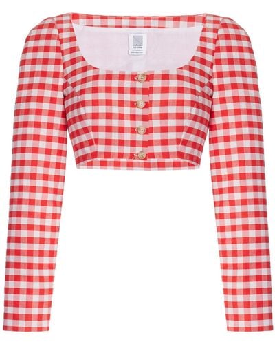 Rosie Assoulin Gingham Cotton Cropped Top - Red
