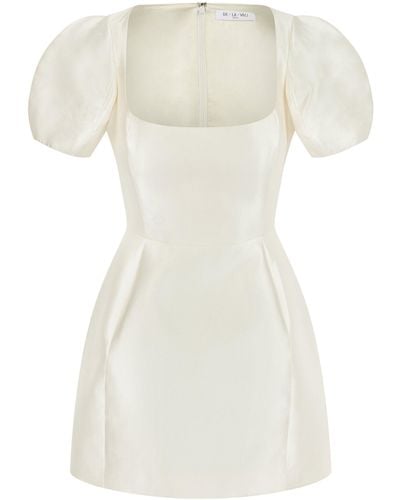 De La Vali Cannoli Puff-sleeve Mini Dress - White