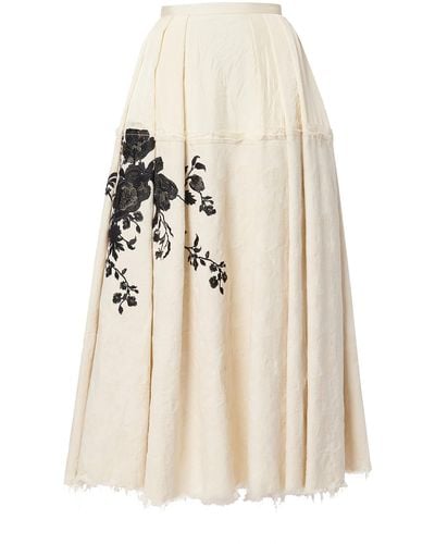 Erdem Embroidered Raw Edge Cotton Jacquared Midi Skirt - Natural