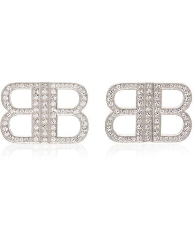 Balenciaga Xs Bb Crystal-embellished Silver-tone Earrings - Metallic
