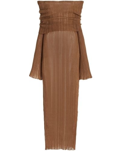 AYA MUSE Atra Linen-blend Knit Maxi Dress - Brown