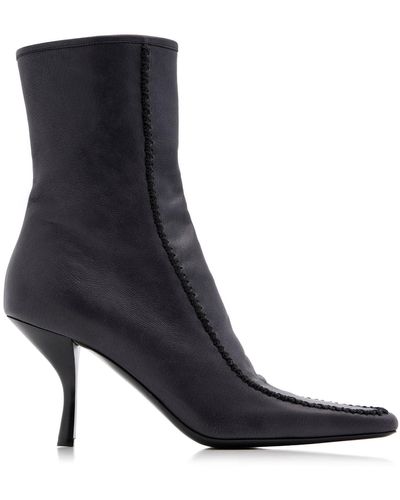 The Row Romy Topstitched Leather Ankle Boots - Black