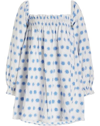 Cloe Cassandro Agatha Printed Linen-blend Mini Dress - Blue