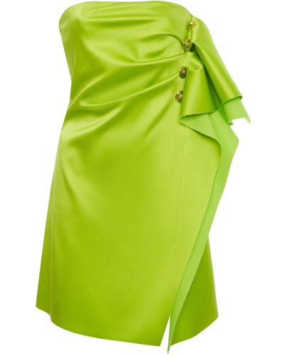 Versace Strapless Ruffle-detailed Satin Dress - Green