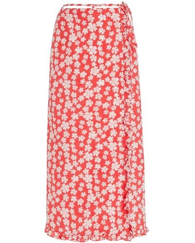 Miu Miu Tie-detailed Floral Silk Maxi Skirt - Red