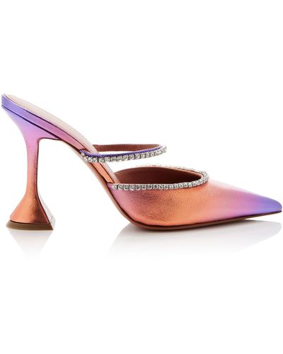 AMINA MUADDI Gilda Crystal-embellished Metallic Leather Mules - Pink
