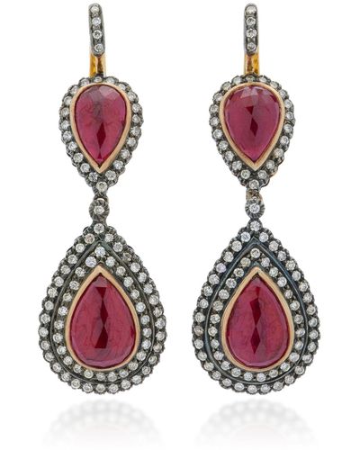 Amrapali Rajashtan 18k Yellow Gold Ruby, Diamond Earrings - Red
