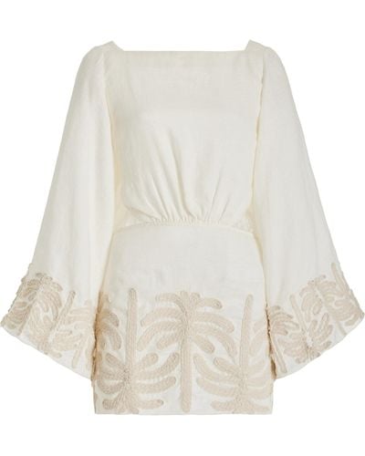 Johanna Ortiz Shared Present Embroidered Linen Mini Dress - White