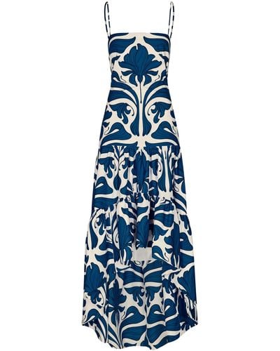 ANDRES OTALORA Joya Colonial Tiered Cotton Poplin Maxi Dress - Blue