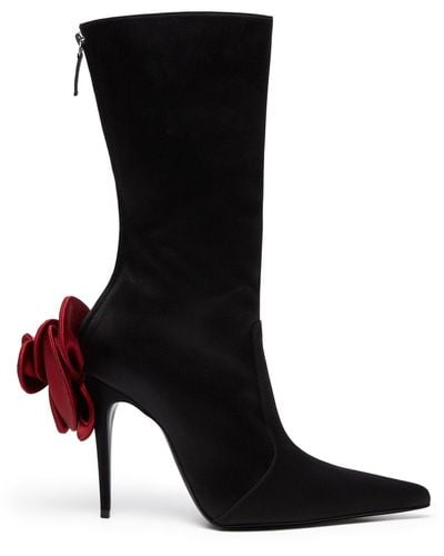 Magda Butrym Pointed Flower Satin Boots - Black