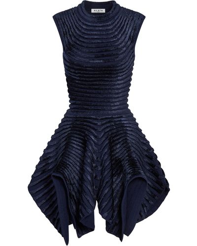 Alaïa Flocked Velvet Mini Dress - Blue