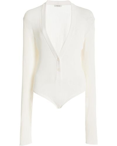 Nensi Dojaka Ribbed-knit Cardigan Bodysuit - White