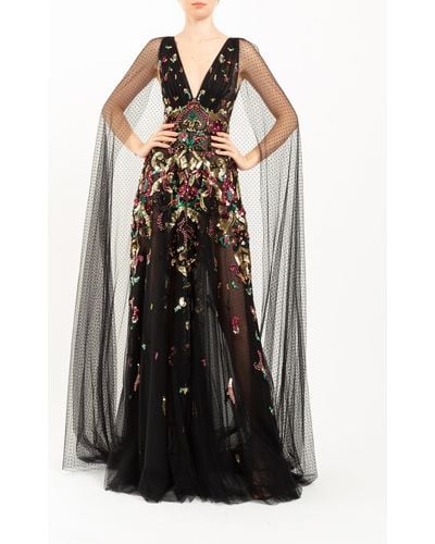 Zuhair Murad Lotta Embroidered Cape-detailed Gown - Multicolour