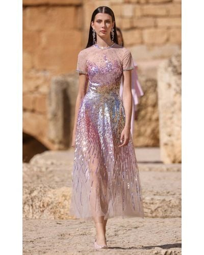 Georges Hobeika Embellished Tulle Midi Dress - Pink