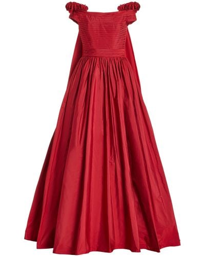 Elie Saab Off-the-shoulder Cape-effect Pleated Taffeta Gown - Red
