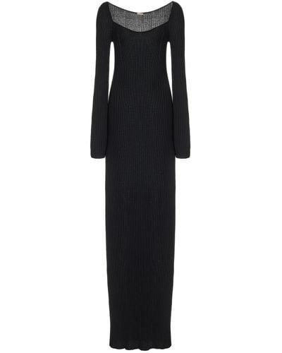 Adam Lippes Embroidered Tea Length Cocktail Dress With Hand Pleated Insets - Black
