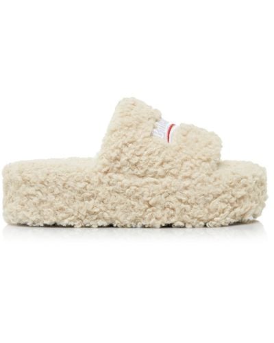 Balenciaga Faux Shearling Platform Slide Sandals - White